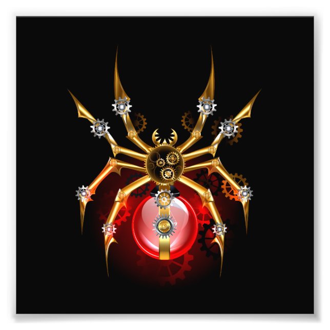 Steampunk spider on black photo print (Front)