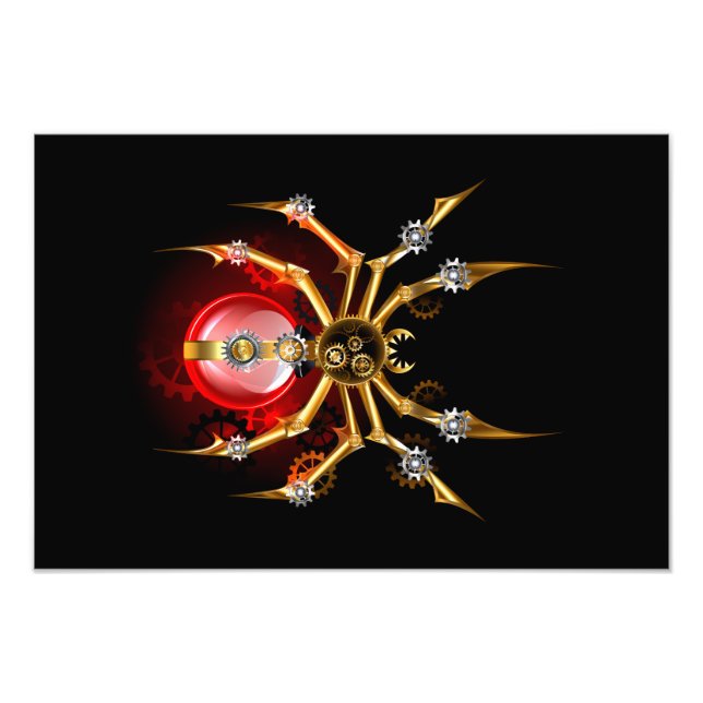 Steampunk spider on black photo print (Front)