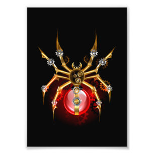 Steampunk spider on black photo print
