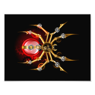 Steampunk spider on black photo print