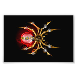 Steampunk spider on black photo print