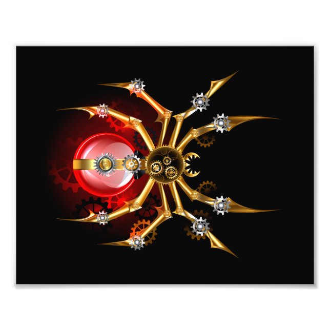 Steampunk spider on black photo print (Front)