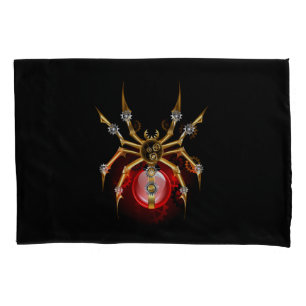 Steampunk spider on black pillowcase
