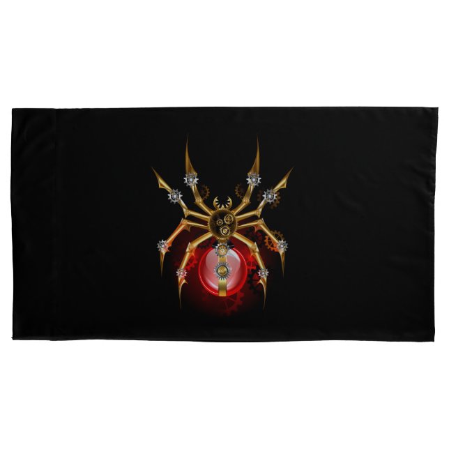 Steampunk spider on black pillowcase (Front-Left)