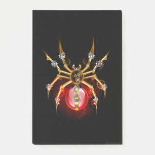 Steampunk spider on black post-it notes