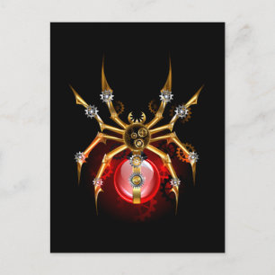 Steampunk spider on black postcard