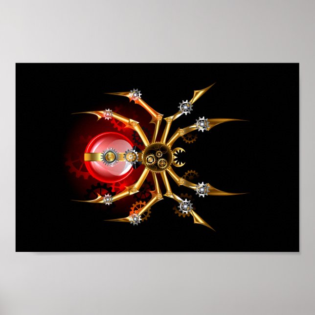 Steampunk spider on black poster (Front)