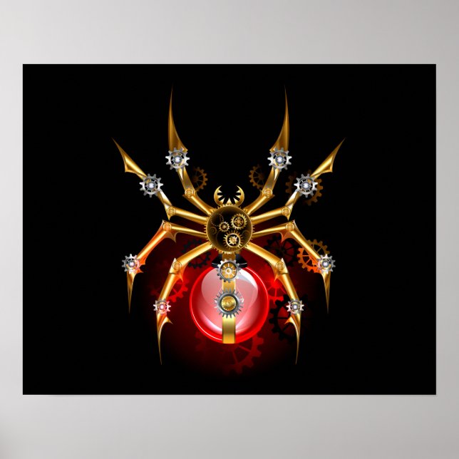 Steampunk spider on black poster (Front)