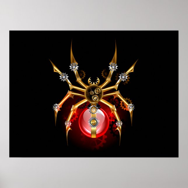 Steampunk spider on black poster (Front)