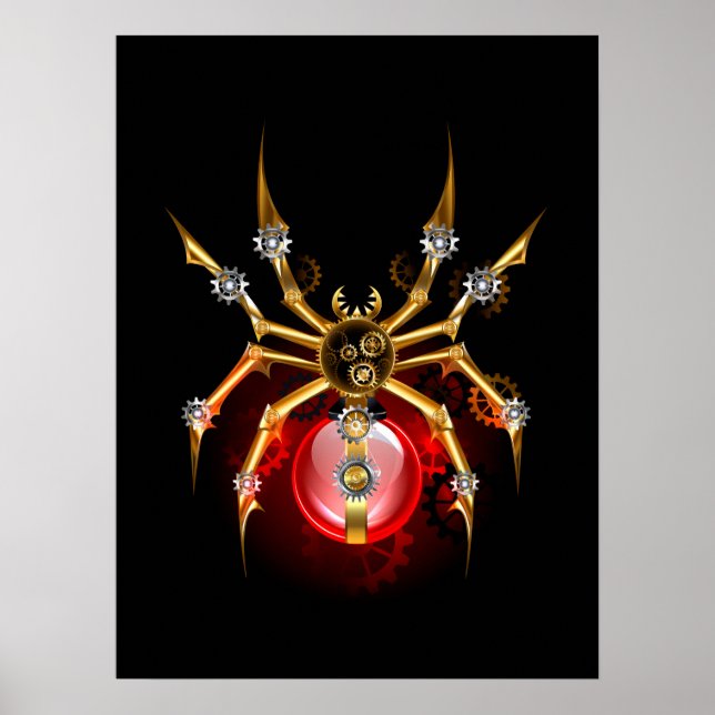 Steampunk spider on black poster (Front)