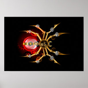 Steampunk spider on black poster