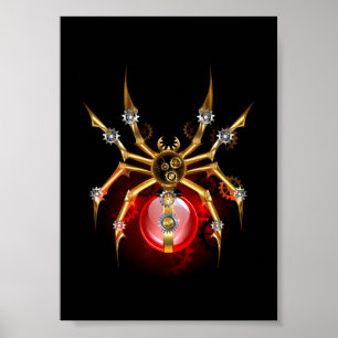 Steampunk spider on black poster