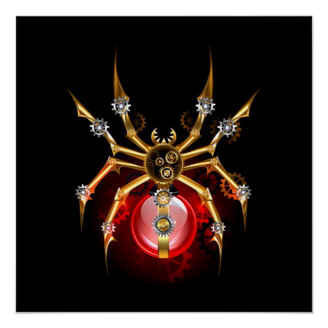 Steampunk spider on black poster (Front)