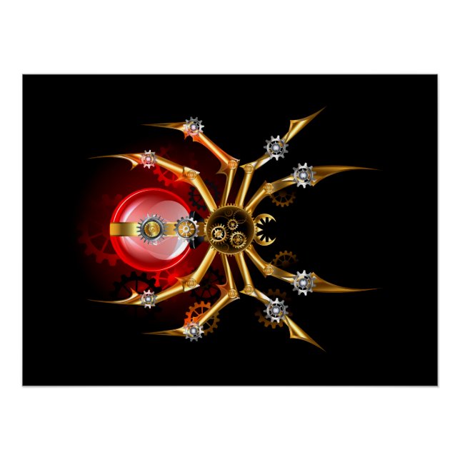 Steampunk spider on black poster (Front)