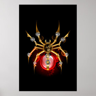 Steampunk spider on black poster