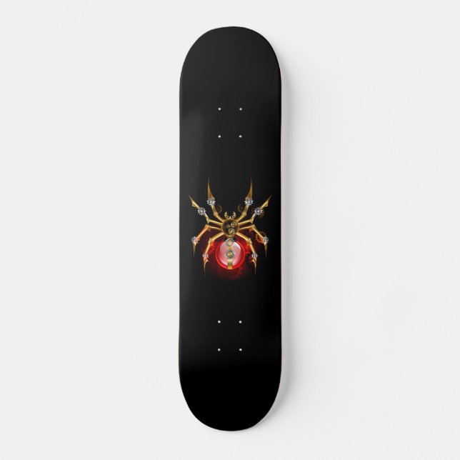 Steampunk spider on black skateboard (Front)