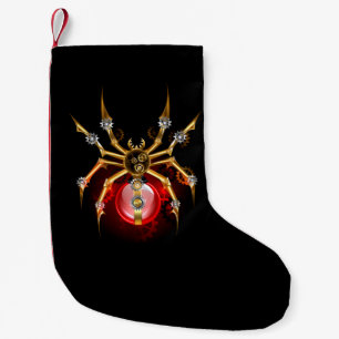 Steampunk spider on black small christmas stocking