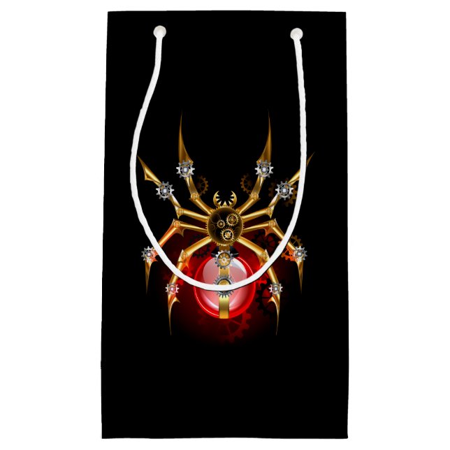 Steampunk spider on black small gift bag (Front)