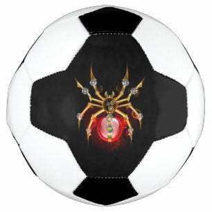 Steampunk spider on black soccer ball