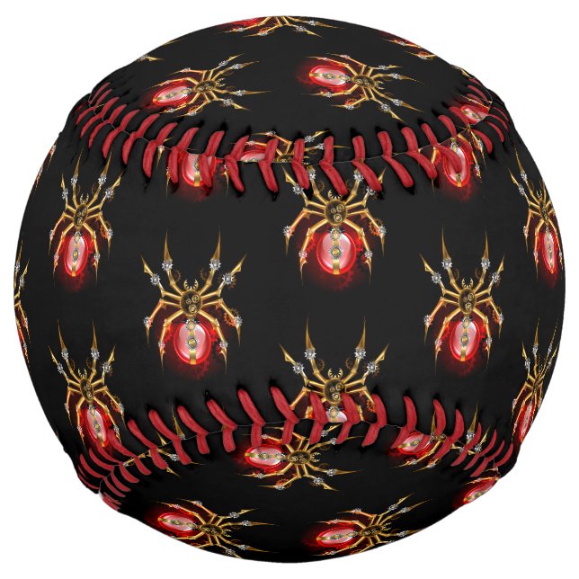Steampunk spider on black softball (Front)