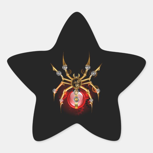 Steampunk spider on black star sticker (Front)