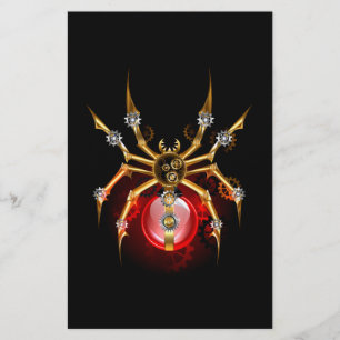Steampunk spider on black stationery