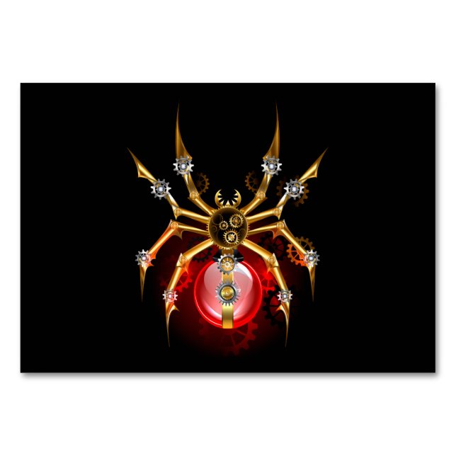 Steampunk spider on black table number (Front)