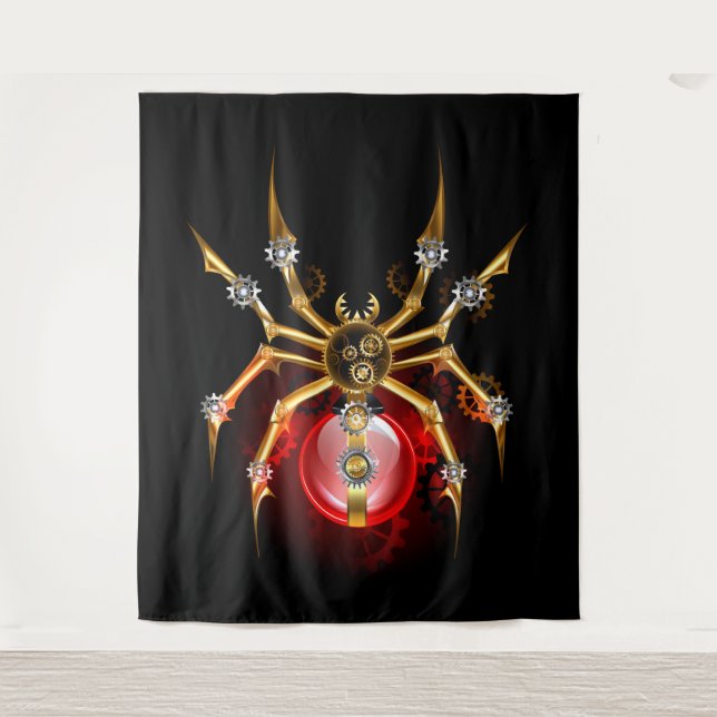 Steampunk spider on black tapestry (Front)