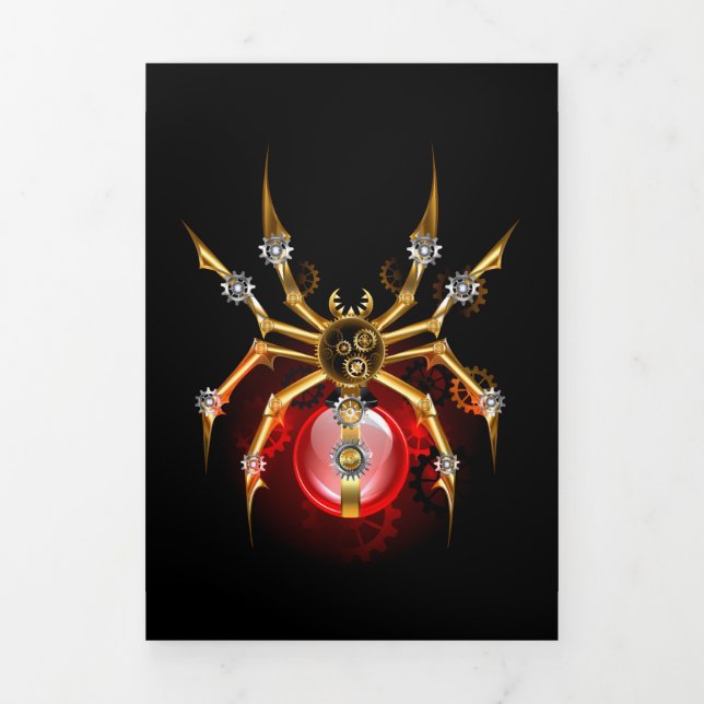 Steampunk spider on black Tri-Fold invitation (Cover)