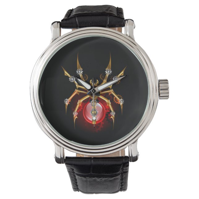 Steampunk spider on black watch (Front)