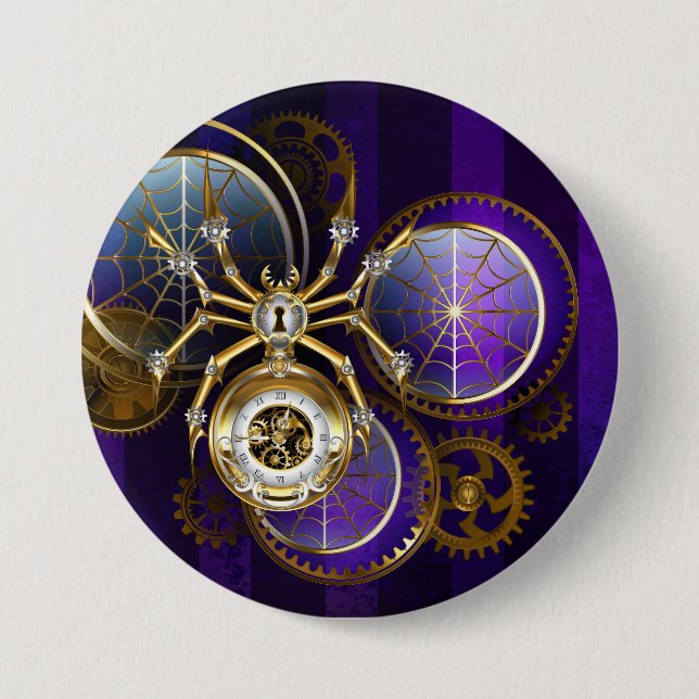Steampunk Spider on Purple Background 7.5 Cm Round Badge (Front)
