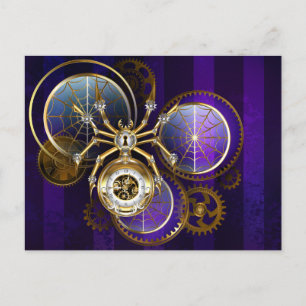 Steampunk Spider on Purple Background Announcement Postcard