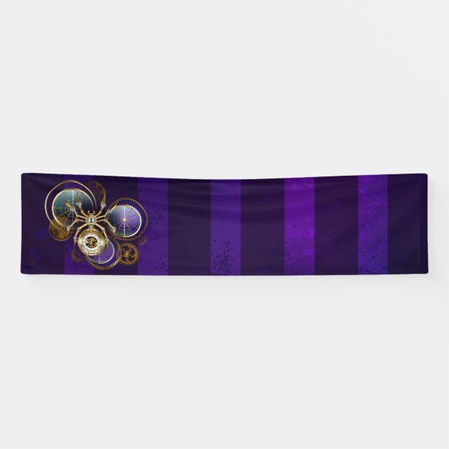 Steampunk Spider on Purple Background Banner (Horizontal)
