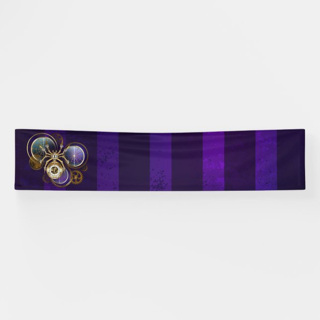 Steampunk Spider on Purple Background Banner (Horizontal)
