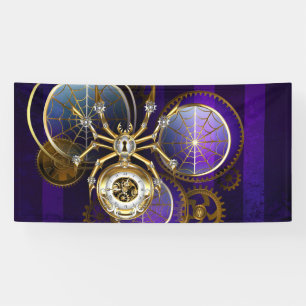 Steampunk Spider on Purple Background Banner