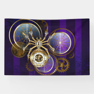 Steampunk Spider on Purple Background Banner
