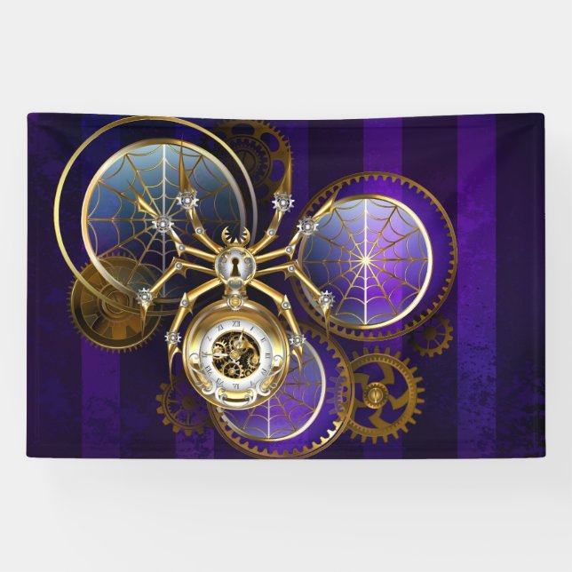Steampunk Spider on Purple Background Banner (Horizontal)