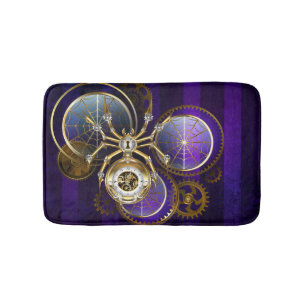 Steampunk Spider on Purple Background Bath Mat