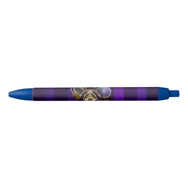 Steampunk Spider on Purple Background Black Ink Pen (Front)