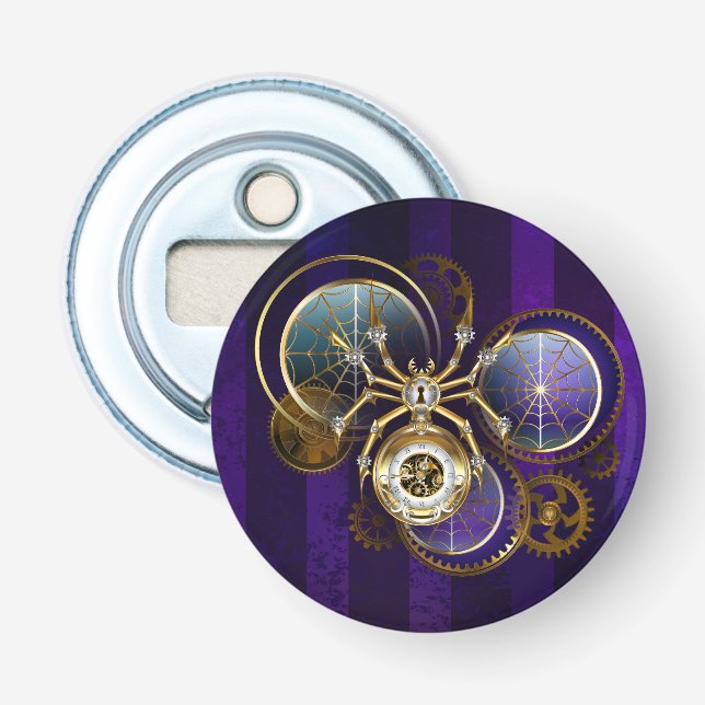 Steampunk Spider on Purple Background Bottle Opener (Front)