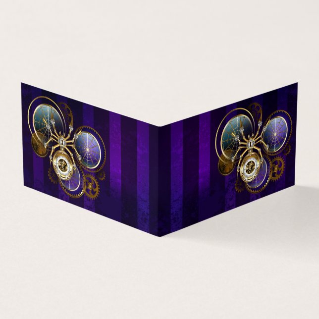 Steampunk Spider on Purple Background Business Card (Outside)