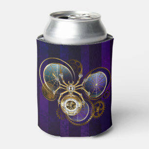 Steampunk Spider on Purple Background Can Cooler