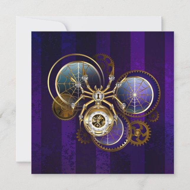Steampunk Spider on Purple Background Card (Front)