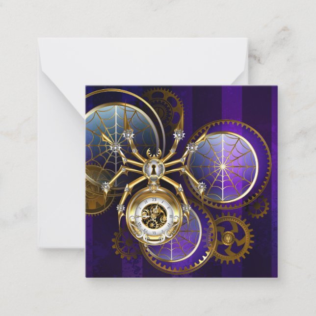 Steampunk Spider on Purple Background Card (Front)