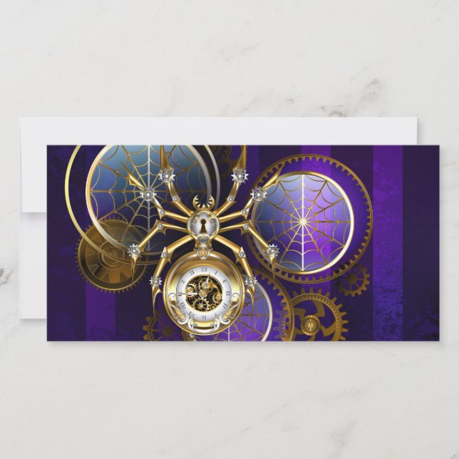 Steampunk Spider on Purple Background Card (Front)