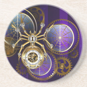 Steampunk Spider on Purple Background Coaster