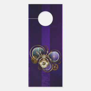 Steampunk Spider on Purple Background Door Hanger
