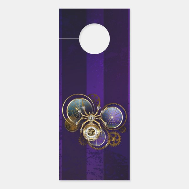Steampunk Spider on Purple Background Door Hanger (Front)