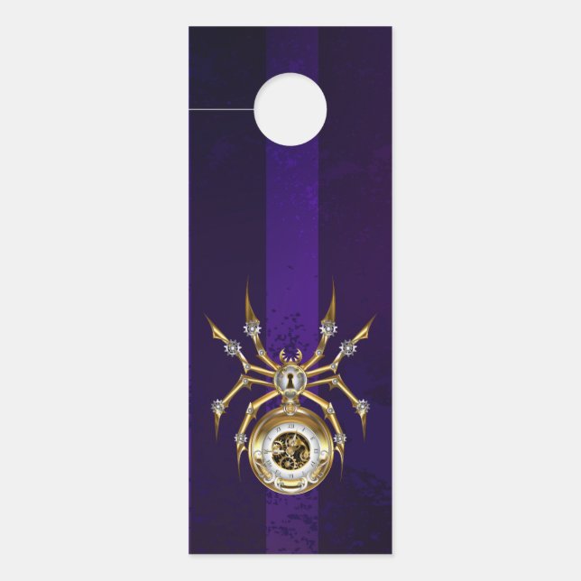 Steampunk Spider on Purple Background Door Hanger (Front)