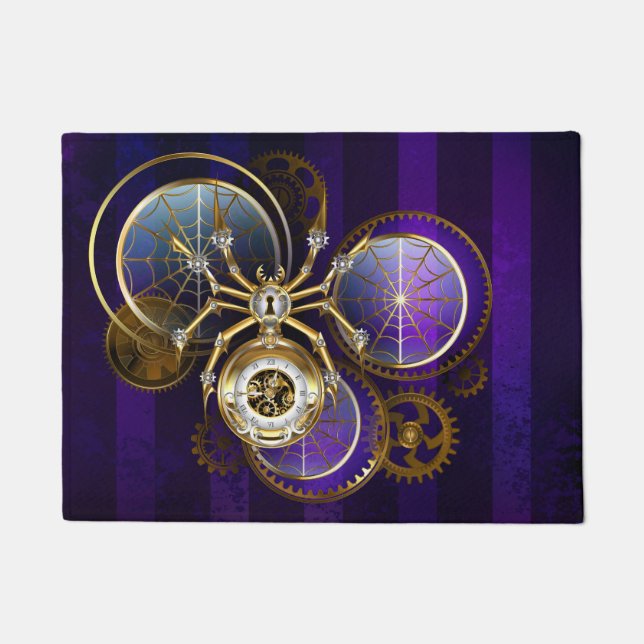 Steampunk Spider on Purple Background Doormat (Front)